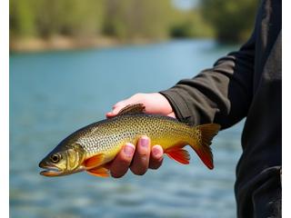 Angler fängt Fisch im Frühling