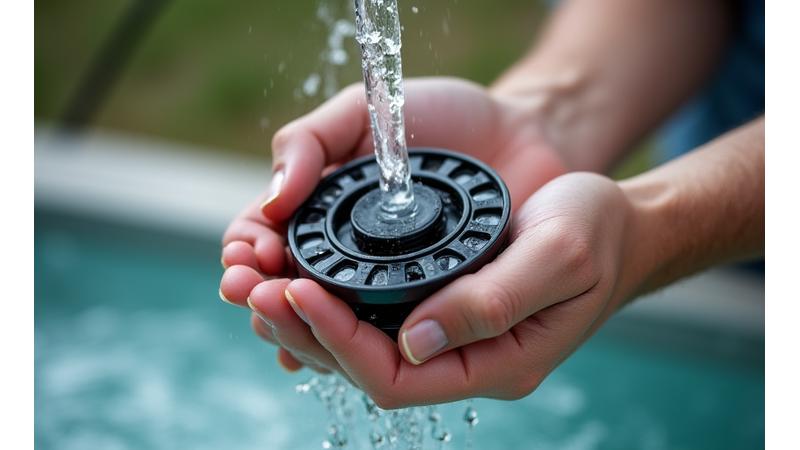 Nahaufnahme einer Anglerspule, die sanft mit Wasser gespült wird.