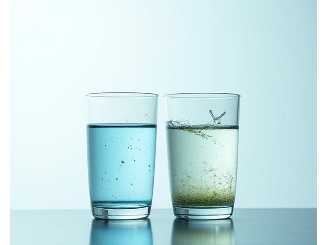 Trübes und klares Wasser in einem Glas